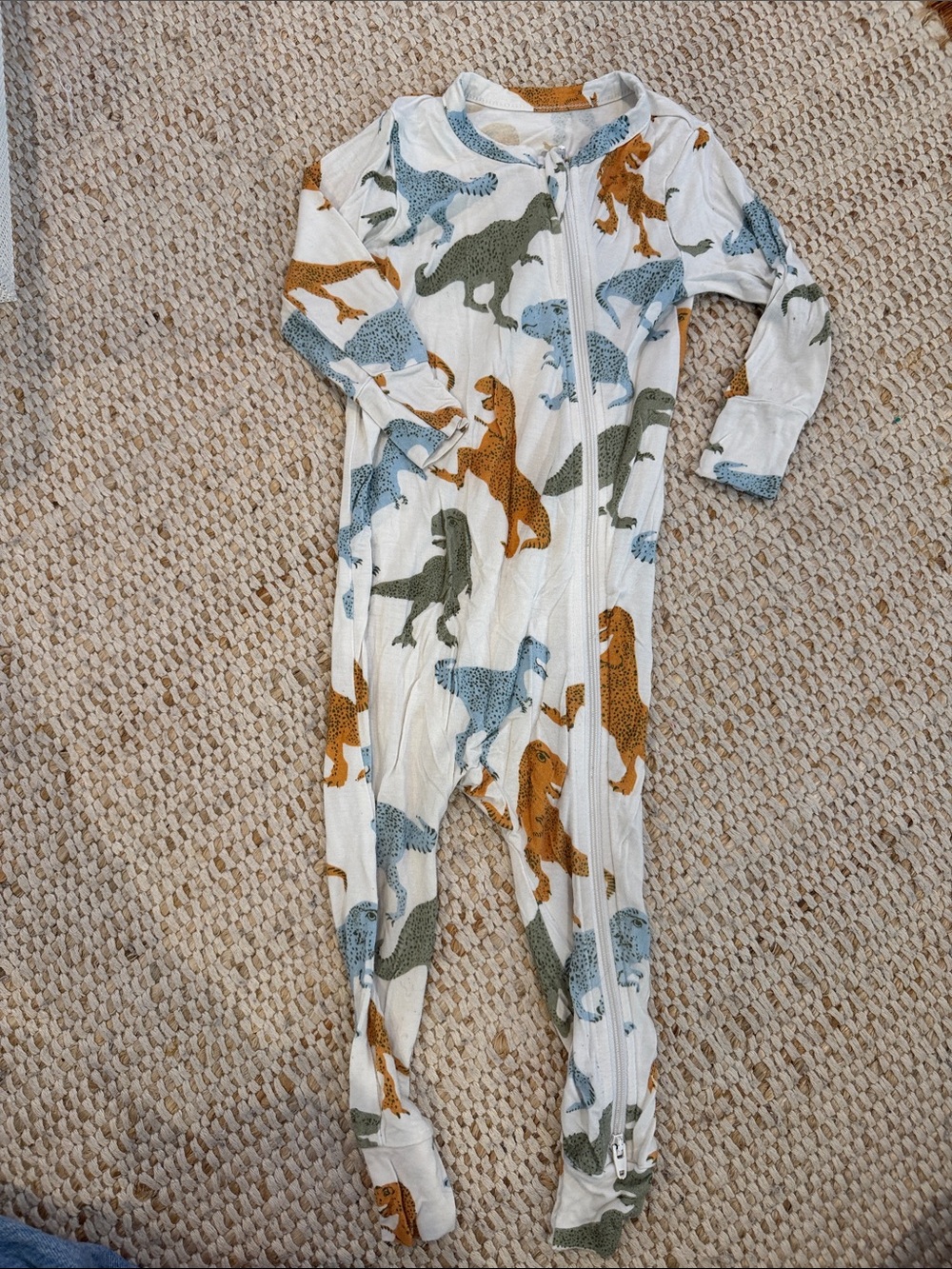 Pink Chicken White One-Piece Footie with Multicolor Dinosaur Print
